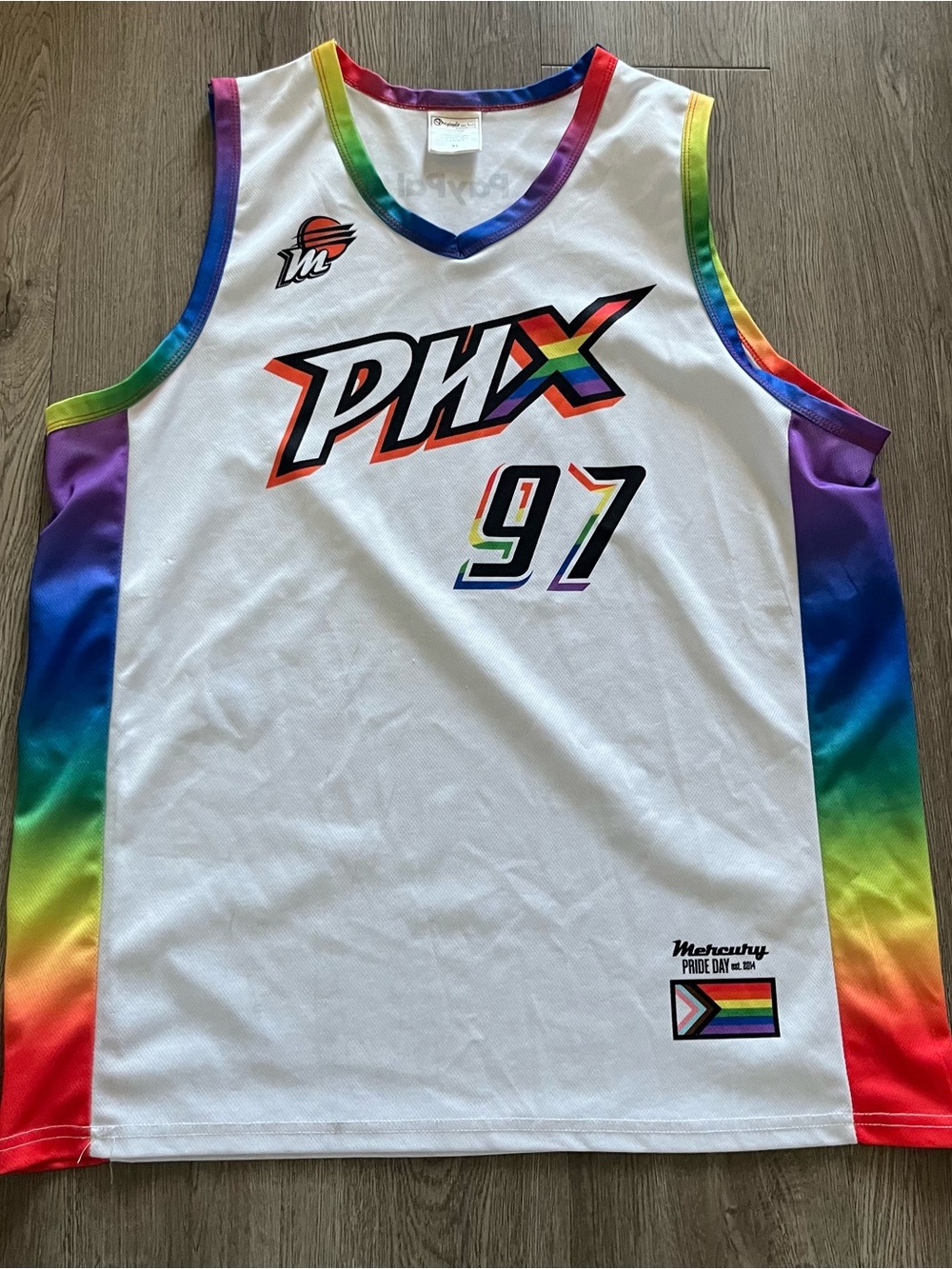 PHX Pride Womens Basketball Jersey - White with Rainbow Accents